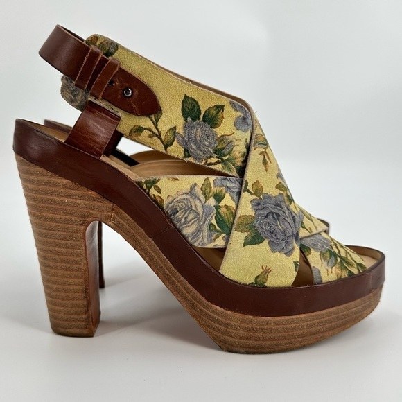 rag & bone Shoes - Women’s Floral Yellow Leather-Trim Platform Sandal